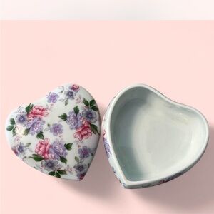 Limoges Floral Heart Jewelry Box - White, Pink, Purple, Green